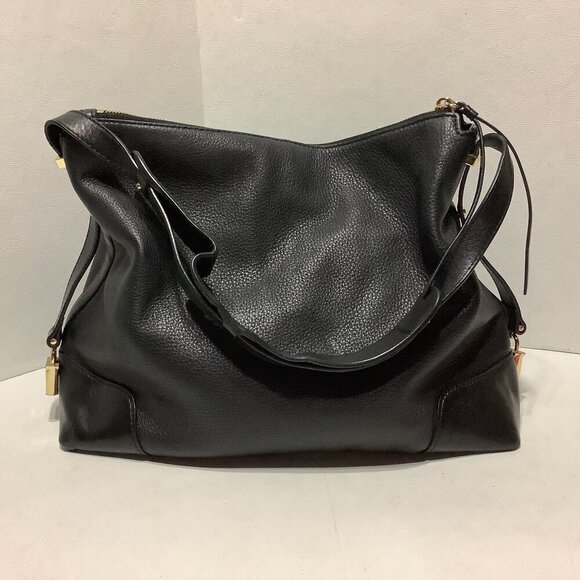 Michael Kors Pebbled Leather Crosby Padlock Shoulder Bag Purse Black 15" x 10" - Picture 2 of 9